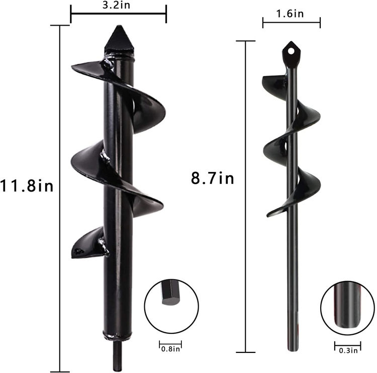Auger Drill Bit for Planting, 1.6''x 9''& 3.2'' x 12'' Garden Auger Spiral Drill Bit, Garden Drill Planter Umbrella Hole Digger for 3/8” Hex Drive Drill